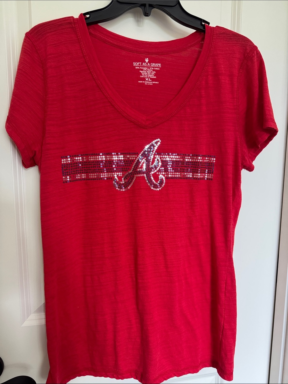 Women's Red V-Neck Sequin Atlanta Braves Tee